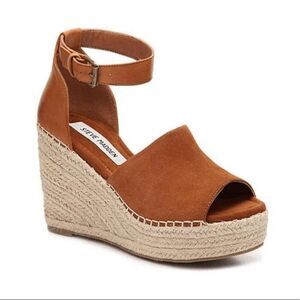 Steve Madden Jaylen Suede Leather Peep‎ Toe Tan Wedge Sandals Size 9